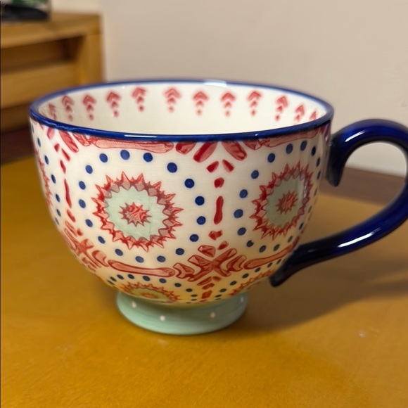 Colorful Ceramic Mug with Red and Blue Patterns - Picture 1 of 5